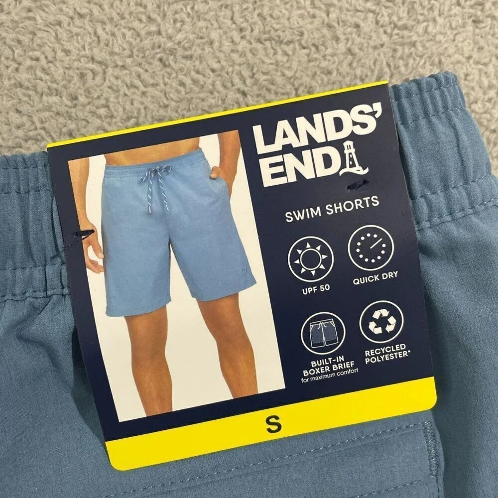 Copy NEW Lands' End Mens S UPF 50 Quick-Dry Swim Shorts Built-In Boxer Brief